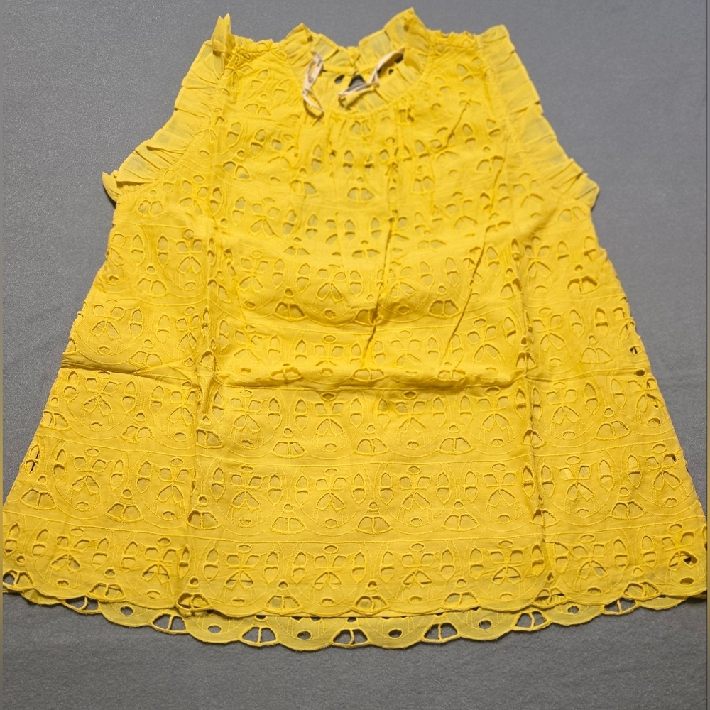Ollari New York Charlie Blouse Sunflower Yellow Eyelet Size Medium PTP 20